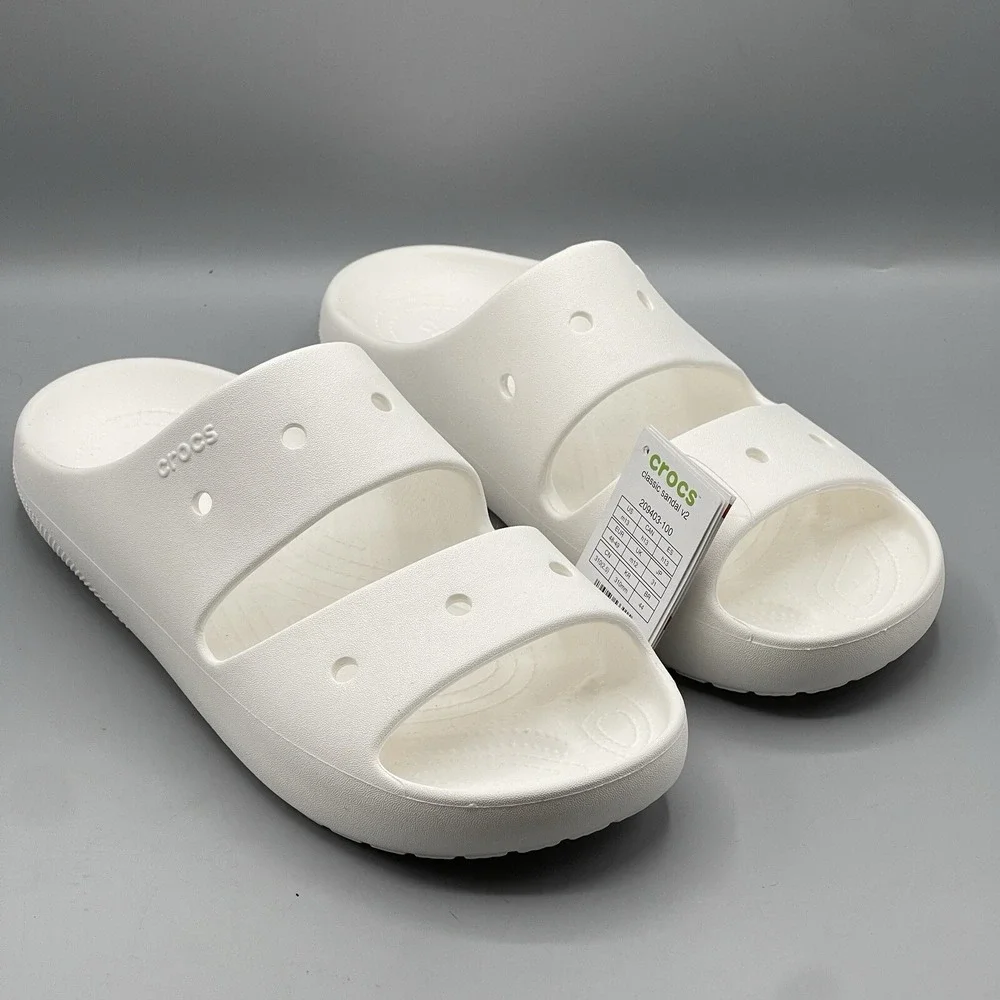 Crocs Men's 13 White Slides Lightweight Classic Sandals V2‎ Sports Open Toe